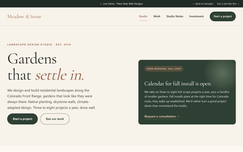 Meadow and Stone demo home page screenshot