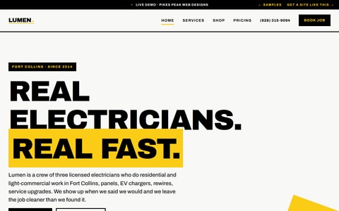 Lumen Electric demo home page screenshot