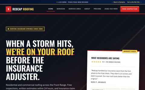 Redcap Roofing demo home page screenshot