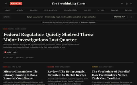 The Freethinking Times home page screenshot