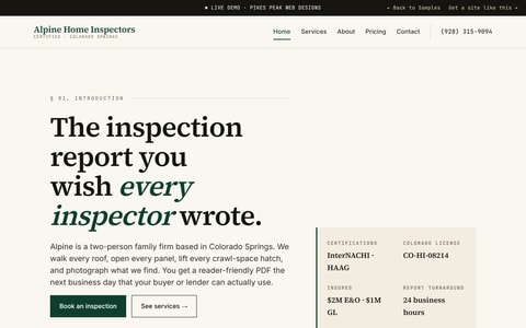 Alpine Inspectors demo home page screenshot